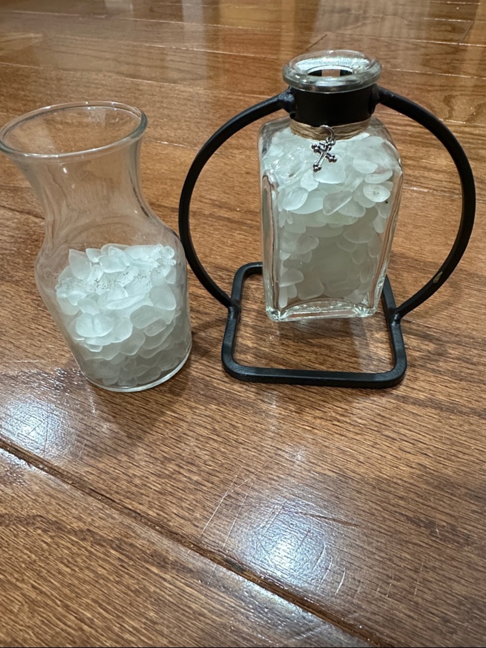 Decorative authentic white Sea Glass in 2 Vases bundle